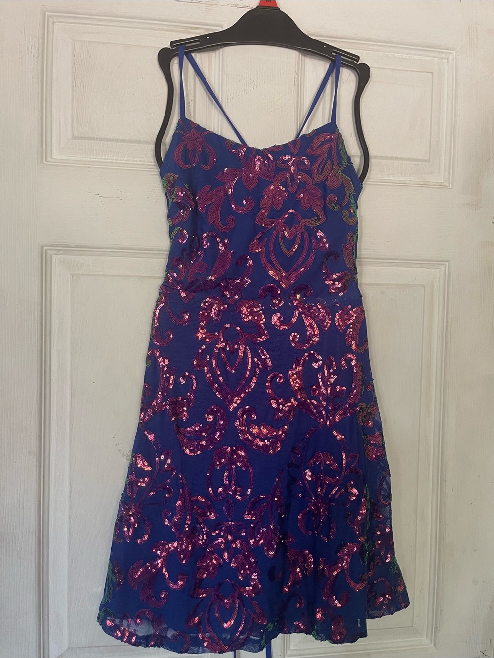 Royal Blue Sequin Spaghetti-Strap Prom Dress